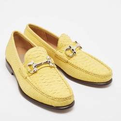 Pre Owned Salvatore Ferragamo Yellow Python Leather Mason Loafers Size 41.5