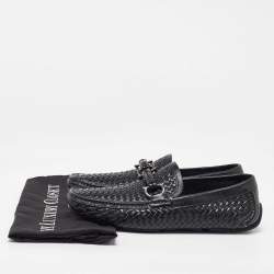 Pre Owned Salvatore Ferragamo Black Woven Leather Gancini Penny Loafers Size 40