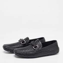 Pre Owned Salvatore Ferragamo Black Woven Leather Gancini Penny Loafers Size 40