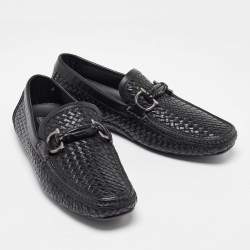 Pre Owned Salvatore Ferragamo Black Woven Leather Gancini Penny Loafers Size 40