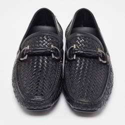 Pre Owned Salvatore Ferragamo Black Woven Leather Gancini Penny Loafers Size 40