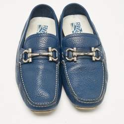 Salvatore Ferragamo Blue Leather Parigi Slip on Loafers Size 39.5