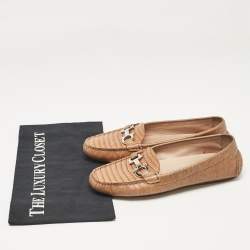 Salvatore Ferragamo Brown Lizard Embossed Leather Loafers Size 40
