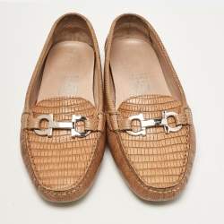 Salvatore Ferragamo Brown Lizard Embossed Leather Loafers Size 40