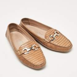 Salvatore Ferragamo Brown Lizard Embossed Leather Loafers Size 40