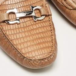 Salvatore Ferragamo Brown Lizard Embossed Leather Loafers Size 40