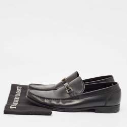 Pre Owned Salvatore Ferragamo Black Leather Gancini Loafers Size 45.5