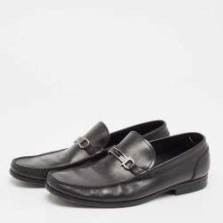 Pre Owned Salvatore Ferragamo Black Leather Gancini Loafers Size 45.5