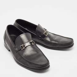 Pre Owned Salvatore Ferragamo Black Leather Gancini Loafers Size 45.5