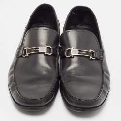 Pre Owned Salvatore Ferragamo Black Leather Gancini Loafers Size 45.5