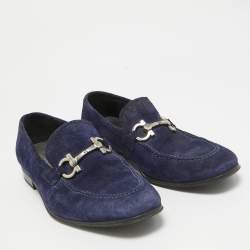 Salvatore Ferragamo Blue Suede Gancini Loafers Size 41.5