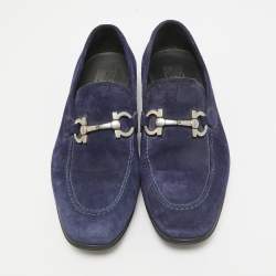 Salvatore Ferragamo Blue Suede Gancini Loafers Size 41.5
