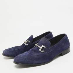 Salvatore Ferragamo Blue Suede Gancini Loafers Size 41.5