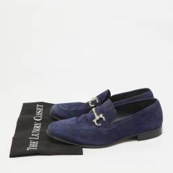 Salvatore Ferragamo Blue Suede Gancini Loafers Size 41.5