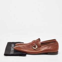 Pre Owned Salvatore Ferragamo Brown Leather Gancini Bit Penny Loafers Size 44