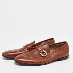 Pre Owned Salvatore Ferragamo Brown Leather Gancini Bit Penny Loafers Size 44