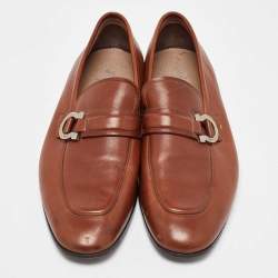 Pre Owned Salvatore Ferragamo Brown Leather Gancini Bit Penny Loafers Size 44