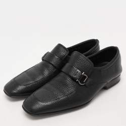 Pre Owned Salvatore Ferragamo Black Leather Gancini Loafers Size 44