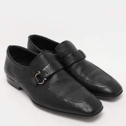 Pre Owned Salvatore Ferragamo Black Leather Gancini Loafers Size 44