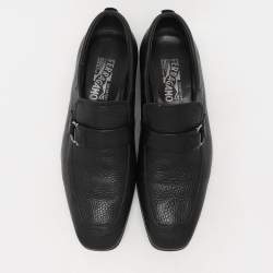 Pre Owned Salvatore Ferragamo Black Leather Gancini Loafers Size 44