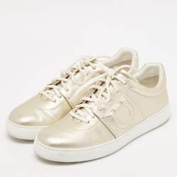 Salvatore Ferragamo Metallic Leather Lace Up Sneakers Size 44.5