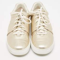 Salvatore Ferragamo Metallic Leather Lace Up Sneakers Size 44.5