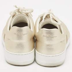 Salvatore Ferragamo Metallic Leather Lace Up Sneakers Size 44.5
