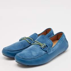 Salvatore Ferragamo Blue Leather and Suede Parigi Loafers Size 42