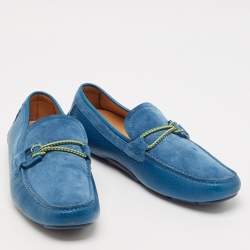 Salvatore Ferragamo Blue Leather and Suede Parigi Loafers Size 42