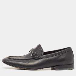 Salvatore Ferragamo Black Leather Gancini Slip On Loafers Size 41