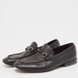 Salvatore Ferragamo Black Leather Gancini Slip On Loafers Size 41