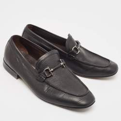Salvatore Ferragamo Black Leather Gancini Slip On Loafers Size 41