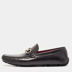 Salvatore Ferragamo Black Leather Gancini Bit Slip On Loafers Size 45