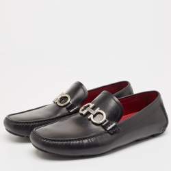 Salvatore Ferragamo Black Leather Gancini Bit Slip On Loafers Size 45