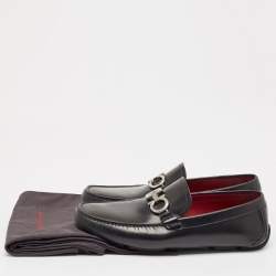 Salvatore Ferragamo Black Leather Gancini Bit Slip On Loafers Size 45