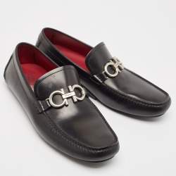 Salvatore Ferragamo Black Leather Gancini Bit Slip On Loafers Size 45