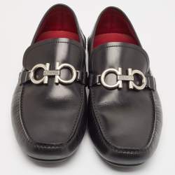 Salvatore Ferragamo Black Leather Gancini Bit Slip On Loafers Size 45