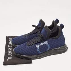 Salvatore Ferragamo Blue Fabric Gancini Lace Up Sneakers Size 42.5