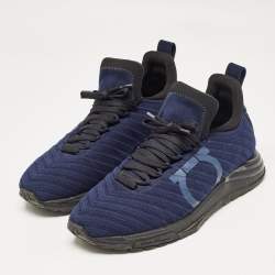 Salvatore Ferragamo Blue Fabric Gancini Lace Up Sneakers Size 42.5