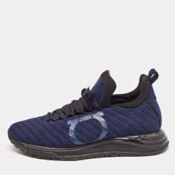 Salvatore Ferragamo Blue Fabric Gancini Lace Up Sneakers Size 42.5