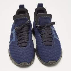 Salvatore Ferragamo Blue Fabric Gancini Lace Up Sneakers Size 42.5
