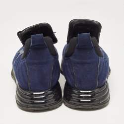 Salvatore Ferragamo Blue Fabric Gancini Lace Up Sneakers Size 42.5