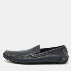 Salvatore Ferragamo Navy Blue Leather Slip On Loafers Size 44