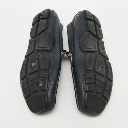 Salvatore Ferragamo Navy Blue Leather Slip On Loafers Size 44