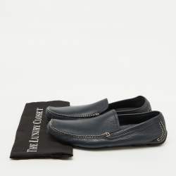 Salvatore Ferragamo Navy Blue Leather Slip On Loafers Size 44