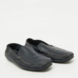Salvatore Ferragamo Navy Blue Leather Slip On Loafers Size 44