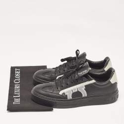 Salvatore Ferragamo Black/Cream Leather Borg Lace Up Sneakers Size 42.5