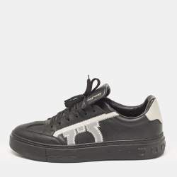 Salvatore Ferragamo Black/Cream Leather Borg Lace Up Sneakers Size 42.5