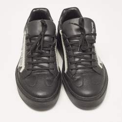 Salvatore Ferragamo Black/Cream Leather Borg Lace Up Sneakers Size 42.5