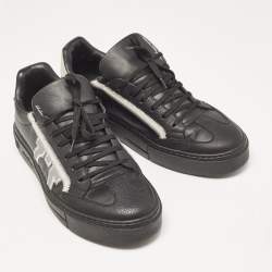 Salvatore Ferragamo Black/Cream Leather Borg Lace Up Sneakers Size 42.5